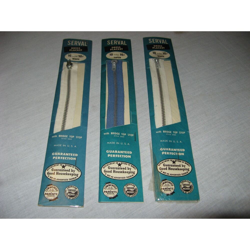 Lot of 3 Vintage Serval Dress Placket Zippers in Original Packaging NEW NOS